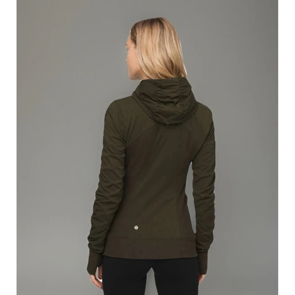 Lululemon Dance Studio Jacket III‎ Dark Olive Reversible Full-Zip Hooded Size 10
